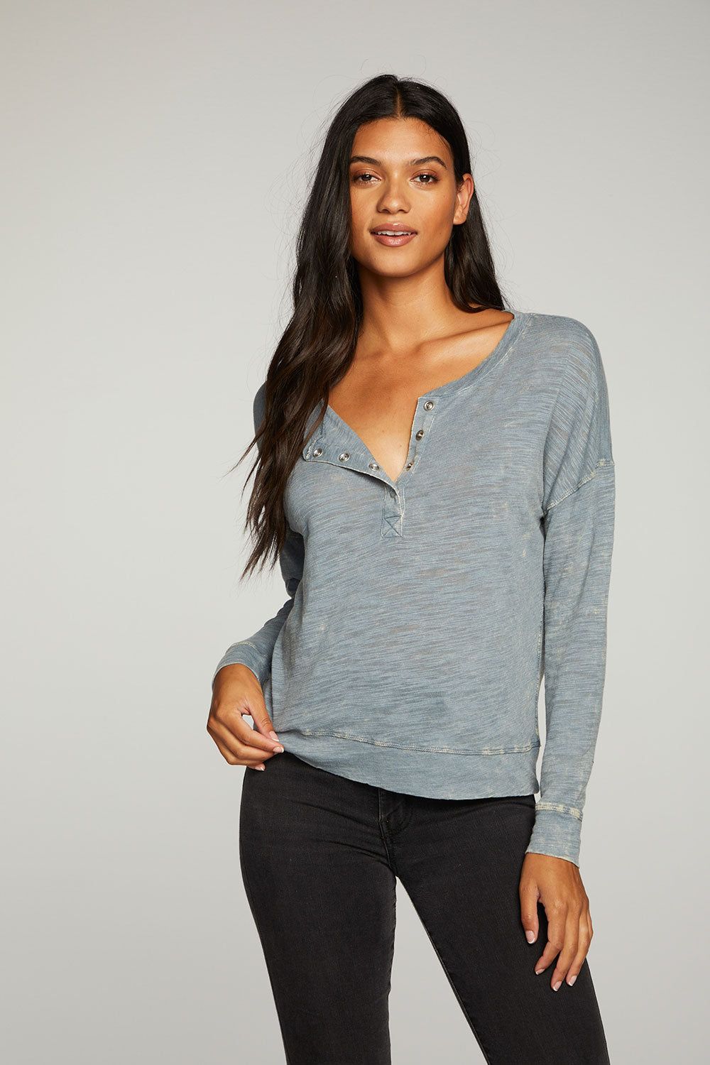 Slub Jersey Long Sleeve Henley With Cuffs sold by Chaser