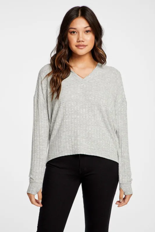 Poor Boy Rib V Neck Thumbhole Pullover Hoodie sold by Chaser