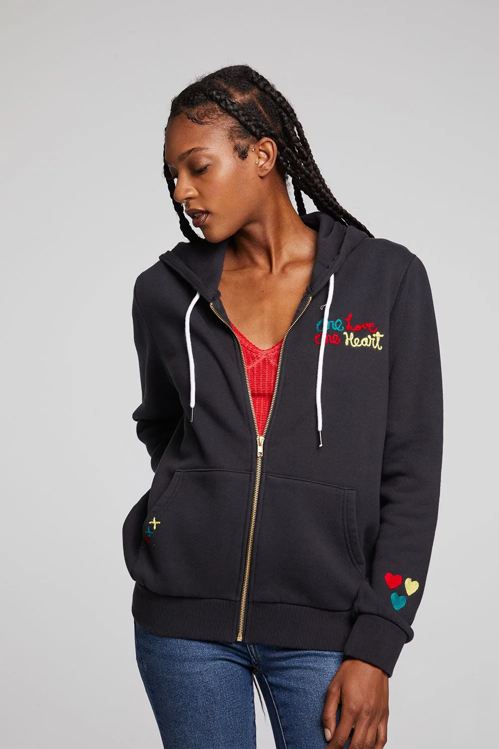 One Love One Heart Zip-up Hoodie sold by Chaser product image thumbnail 4