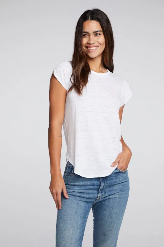 Linen Jersey Tulip Sleeve Crew Neck Shirttail Tee sold by Chaser