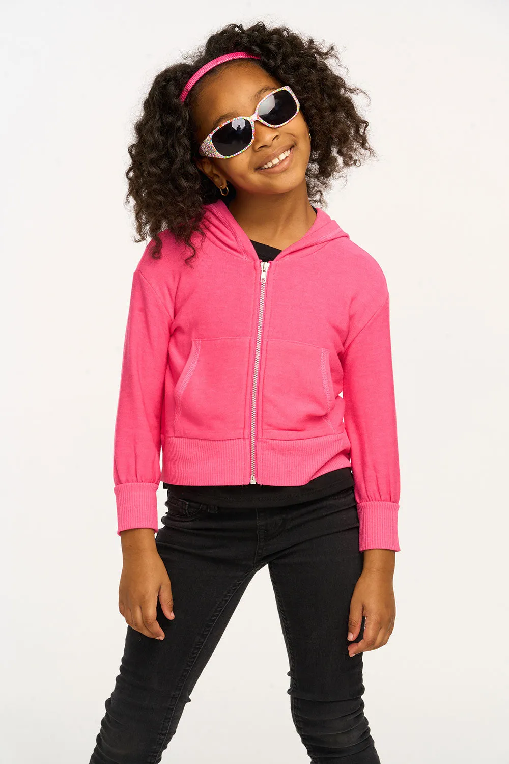 Puffy Flamingo Pink Cozy Knit Zip Up Hoodie sold by Chaser