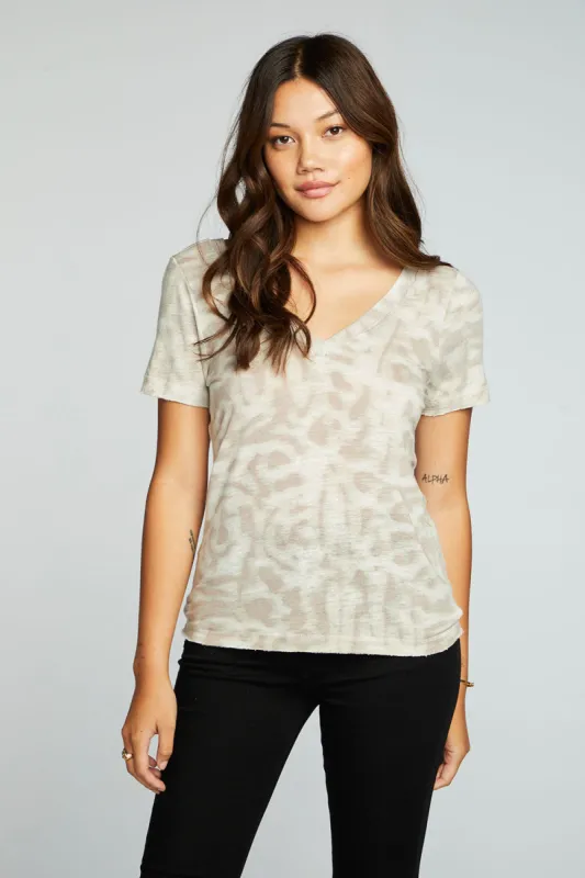 Linen Jersey Raw Edge Double V Short Sleeve Tee sold by Chaser