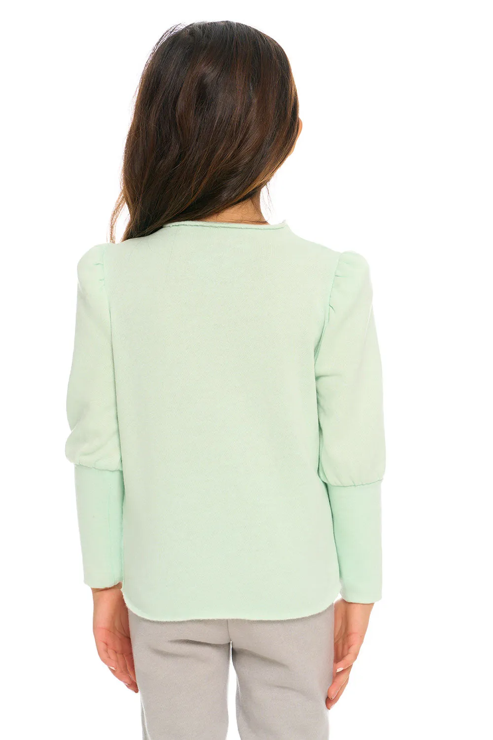 Semi Cropped Hi Lo Mock Neck Puff Sleeve Pullover sold by Chaser product image thumbnail 3