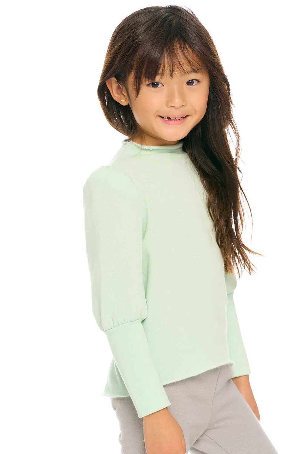 Semi Cropped Hi Lo Mock Neck Puff Sleeve Pullover sold by Chaser product image thumbnail 5