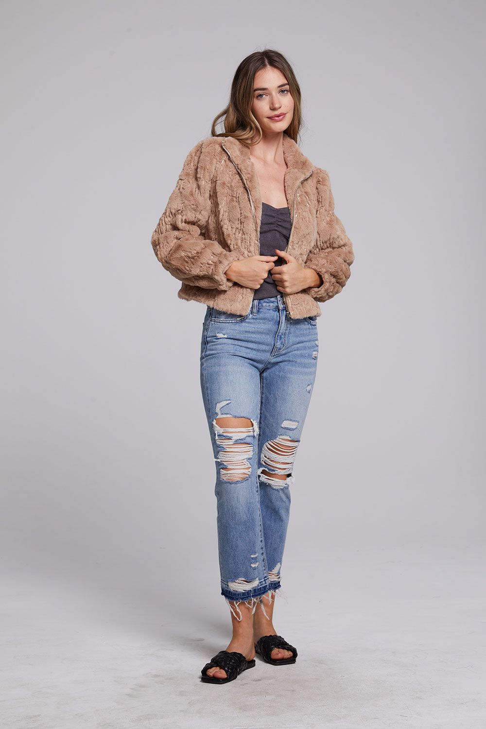 Sequin Faux Fur Puff Sleeve Jacket sold by Chaser product image thumbnail 8