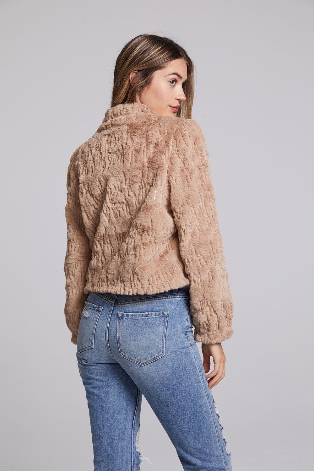 Sequin Faux Fur Puff Sleeve Jacket sold by Chaser product image thumbnail 3