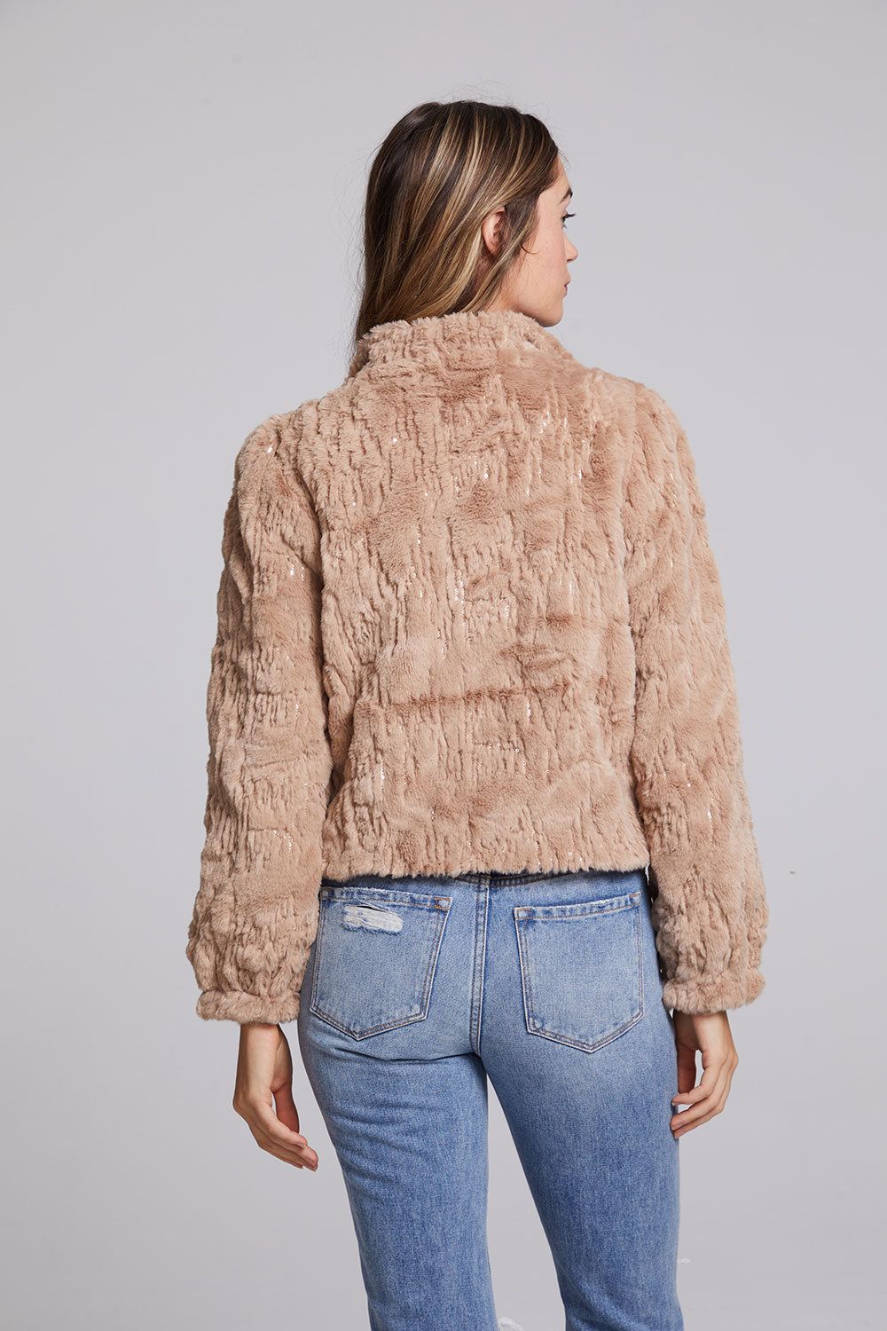 Sequin Faux Fur Puff Sleeve Jacket sold by Chaser product image thumbnail 5