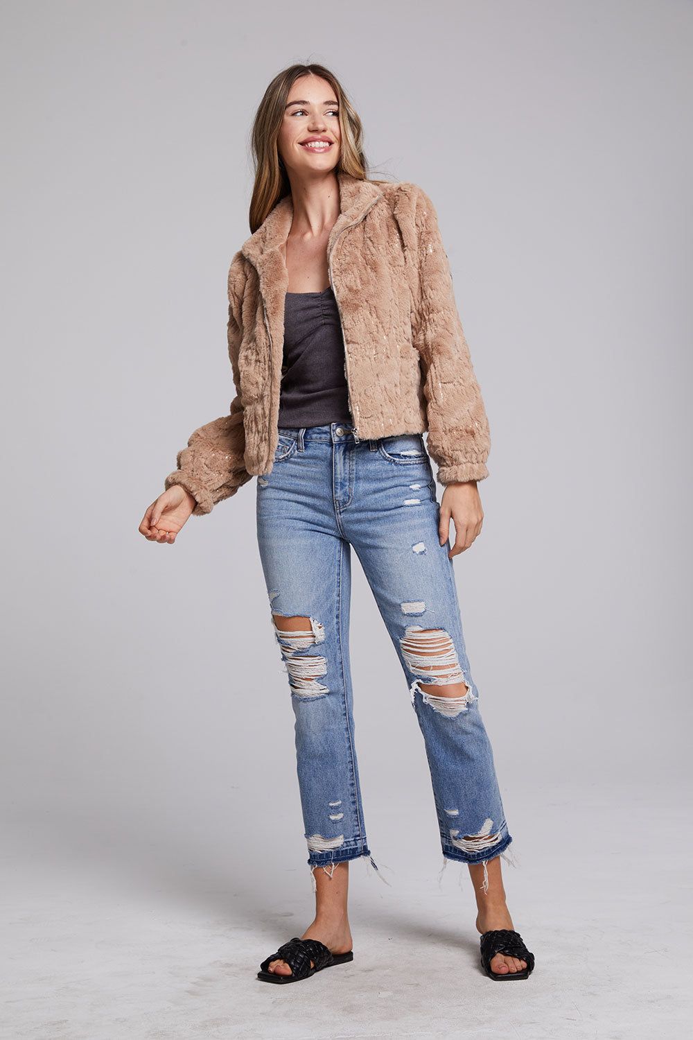 Sequin Faux Fur Puff Sleeve Jacket sold by Chaser product image thumbnail 9