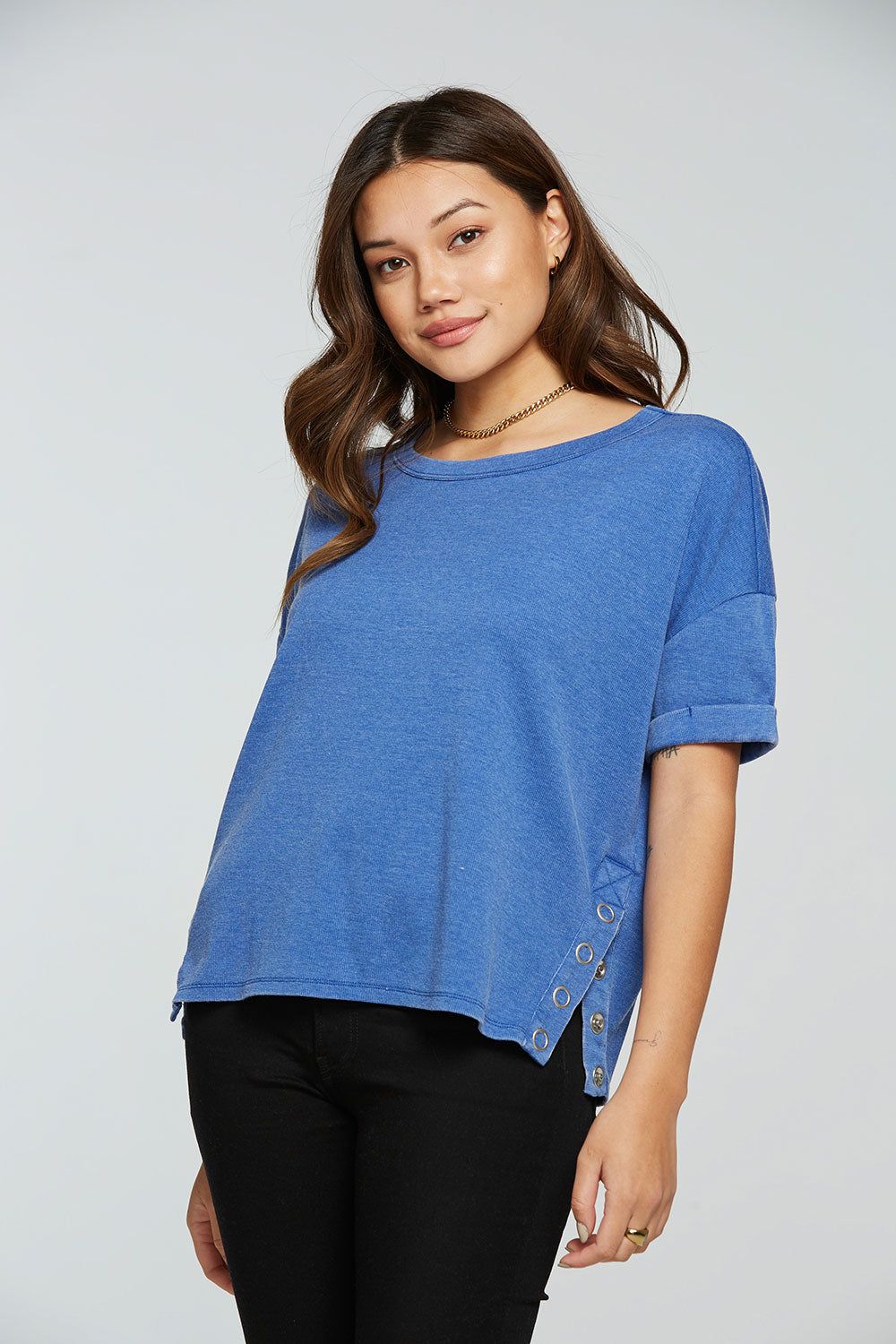 Vintage Rib Snap Side Rolled Short Sleeve Tee sold by Chaser product image thumbnail 3