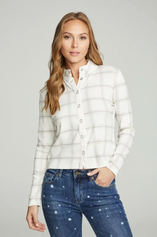 Long Sleeve Snap Front Mock Neck Tee sold by Chaser