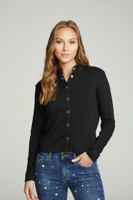 Long Sleeve Snap Front Mock Neck Tee made by Chaser