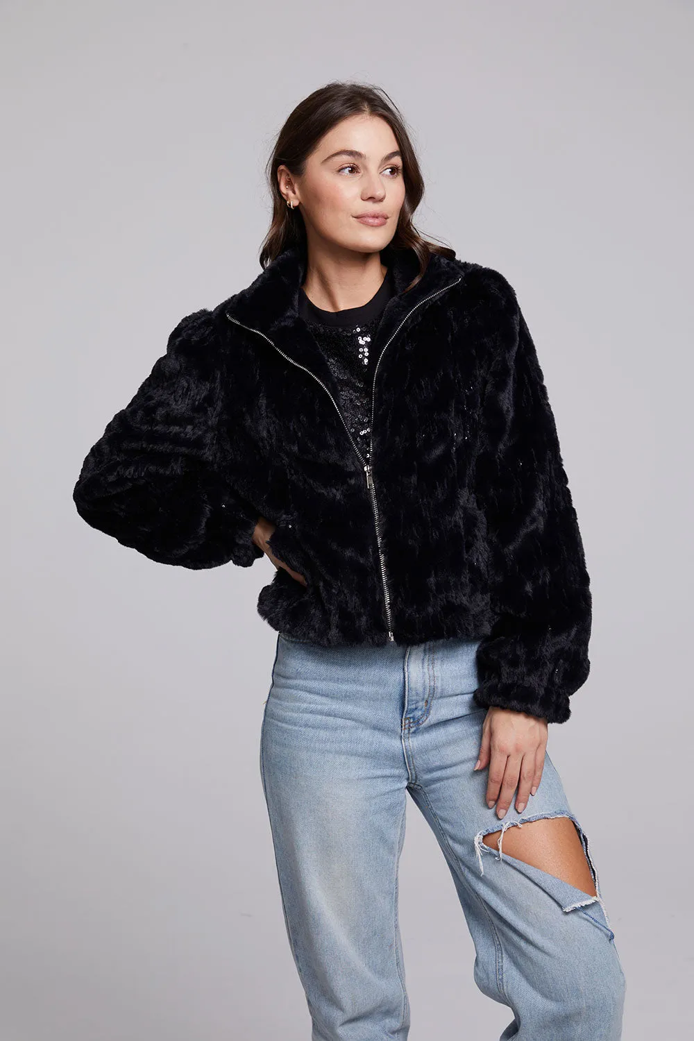 Sequin Faux Fur Puff Sleeve Jacket sold by Chaser product image thumbnail 2