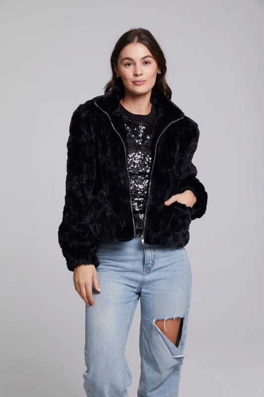 Sequin Faux Fur Puff Sleeve Jacket sold by Chaser