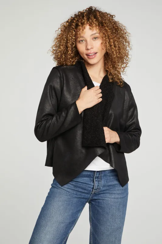 Faux Suede Shearling Reversible Long Sleeve Waterfall Neck Jacket sold by Chaser