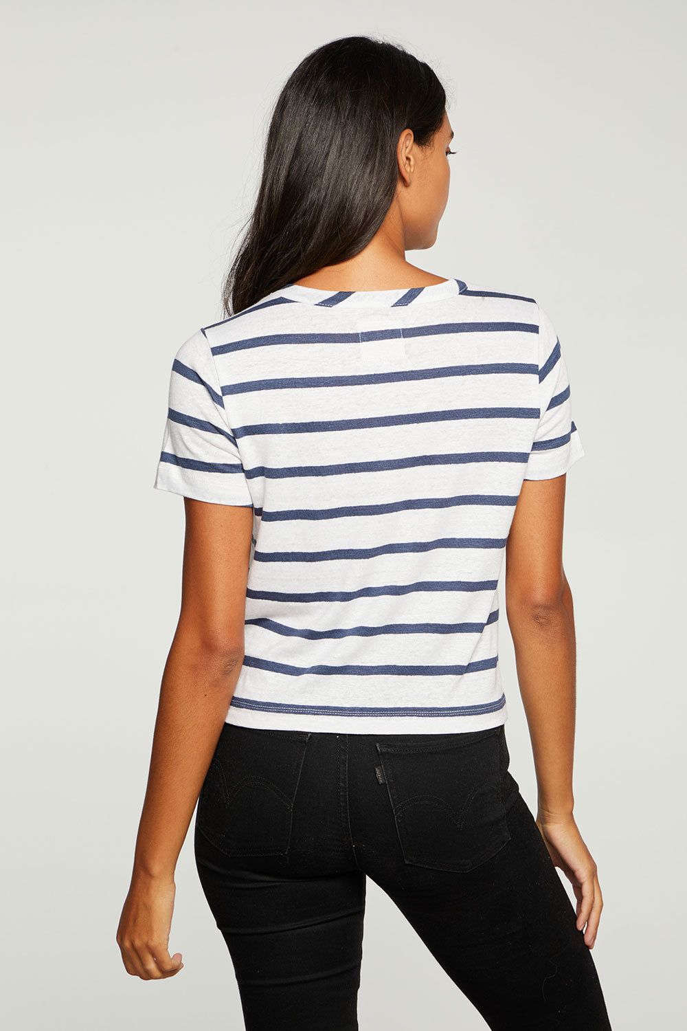 Linen Jersey Cropped Short Sleeve Tie Front Tee sold by Chaser product image thumbnail 2