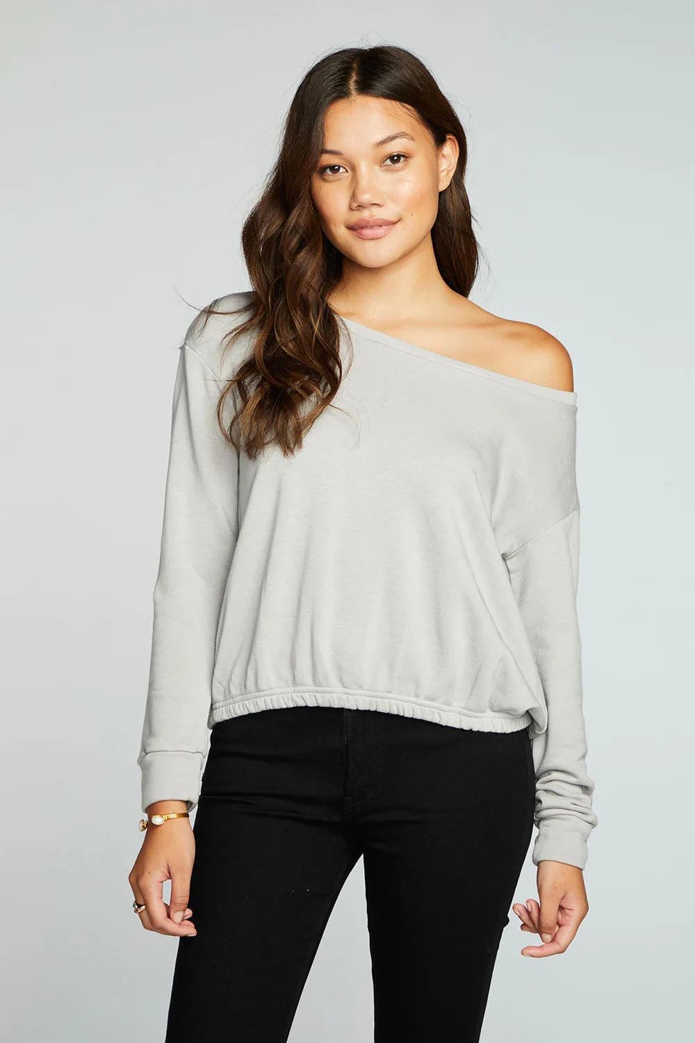 Slub French Terry Long Sleeve Pullover With Shirred Body Hem sold by Chaser