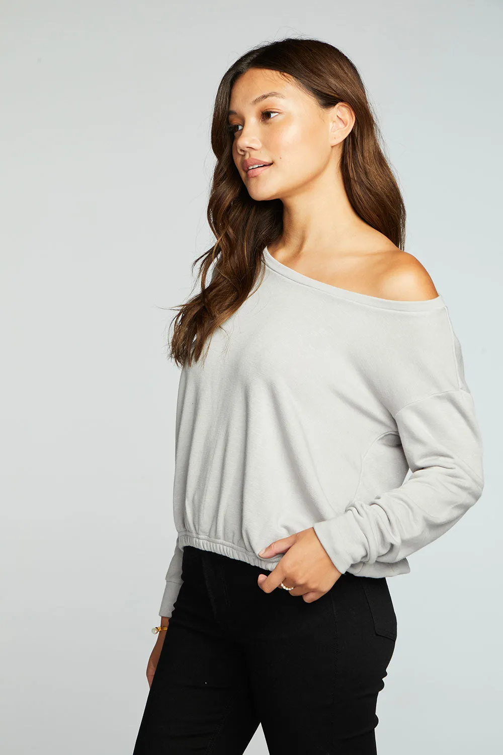 Slub French Terry Long Sleeve Pullover With Shirred Body Hem sold by Chaser product image thumbnail 2