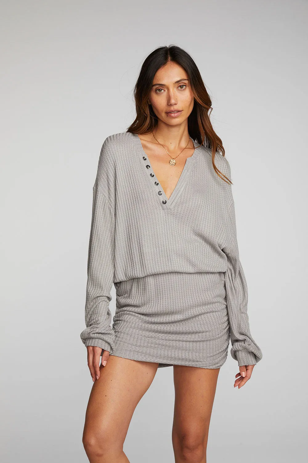 Thermal Waffle Mini Dress with Shirring sold by Chaser