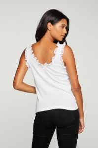 Cloud Jersey Mesh Ruffle Double Scoop Henley Tank sold by Chaser