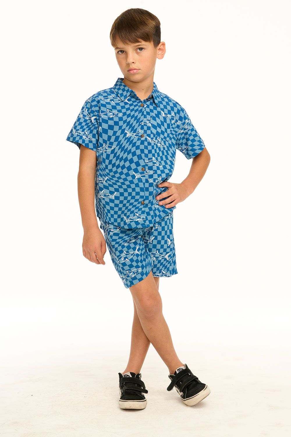 Boy's Checkered Shark Collared Button Down Shirt sold by Chaser product image thumbnail 4