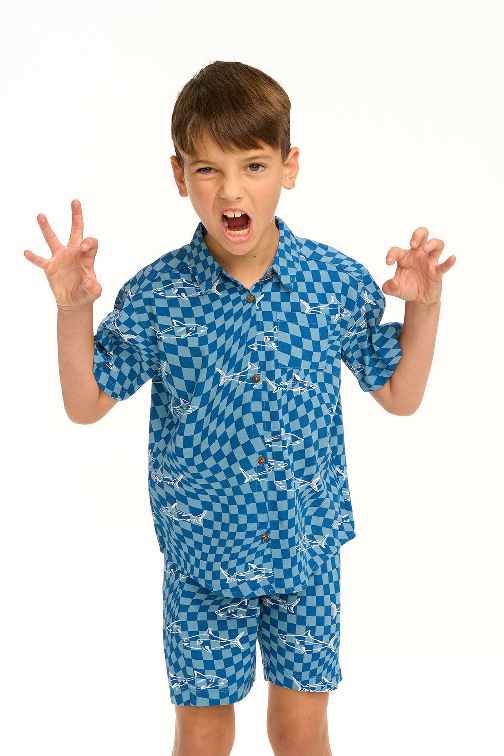 Boy's Checkered Shark Collared Button Down Shirt sold by Chaser product image thumbnail 2
