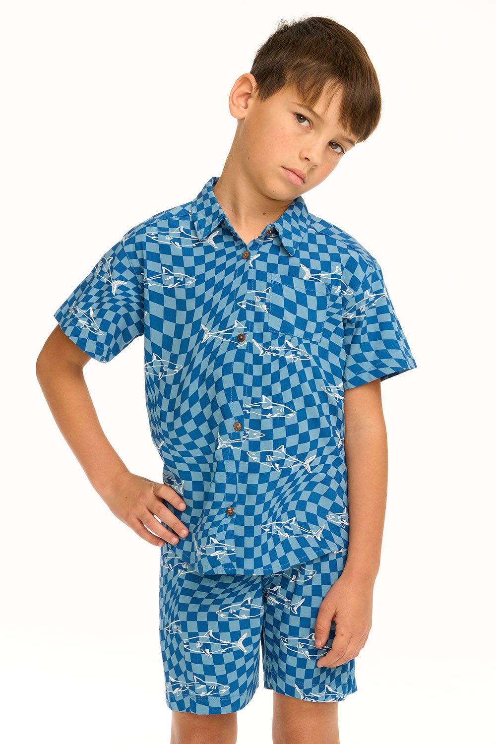 Boy's Checkered Shark Collared Button Down Shirt sold by Chaser product image thumbnail 3