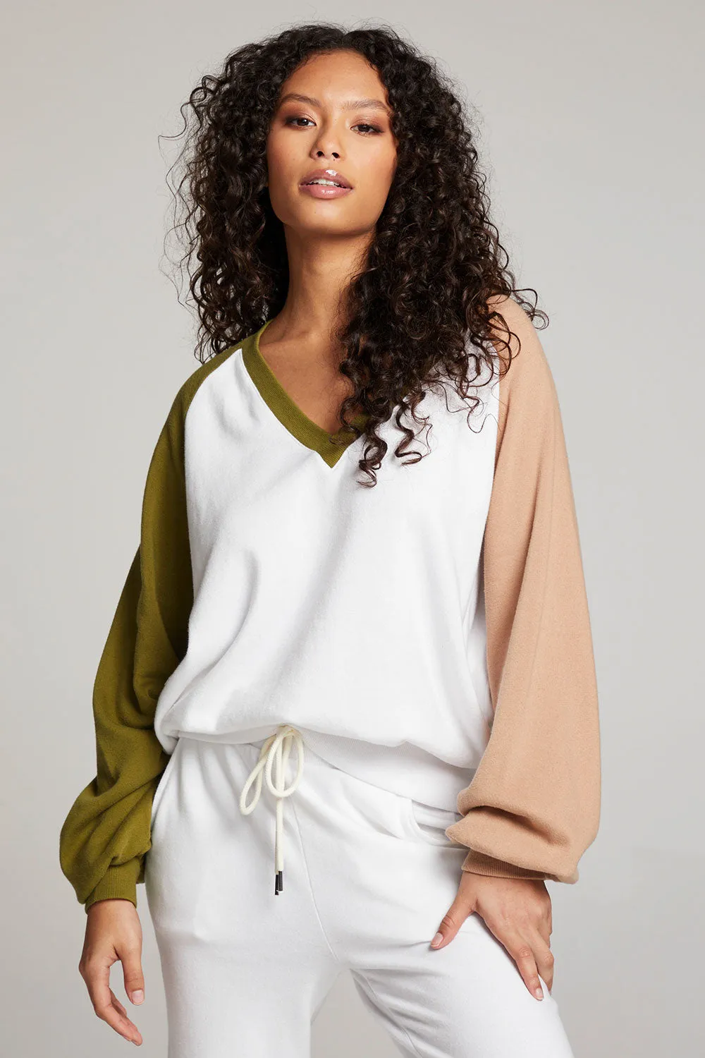 Hannah Sand Color Block V Neck Pullover sold by Chaser product image thumbnail 4