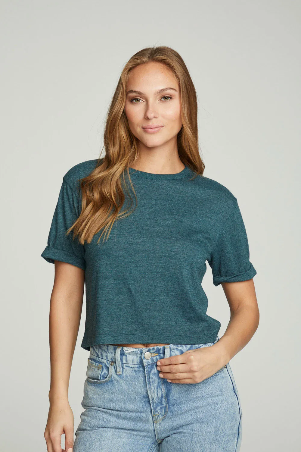 Cropped Crew Neck Short Sleeve Tee sold by Chaser product image thumbnail 4