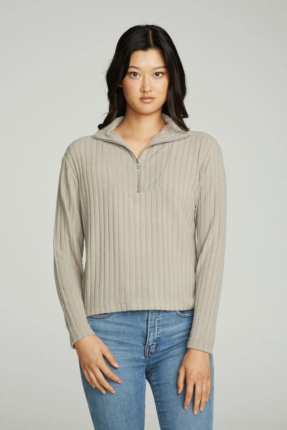 Zip Up Mock Neck Long Sleeve Pullover sold by Chaser