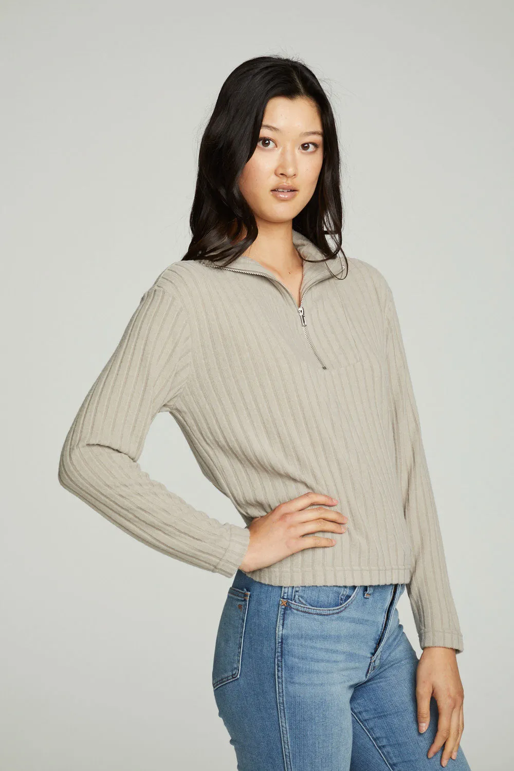 Zip Up Mock Neck Long Sleeve Pullover sold by Chaser product image thumbnail 2
