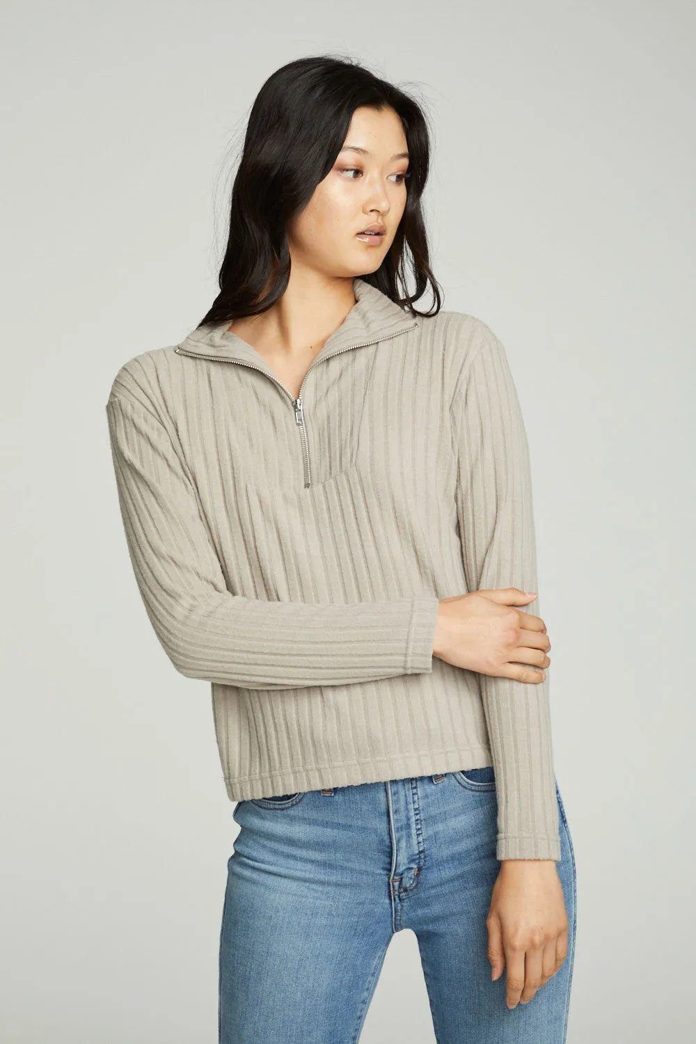 Zip Up Mock Neck Long Sleeve Pullover sold by Chaser product image thumbnail 4
