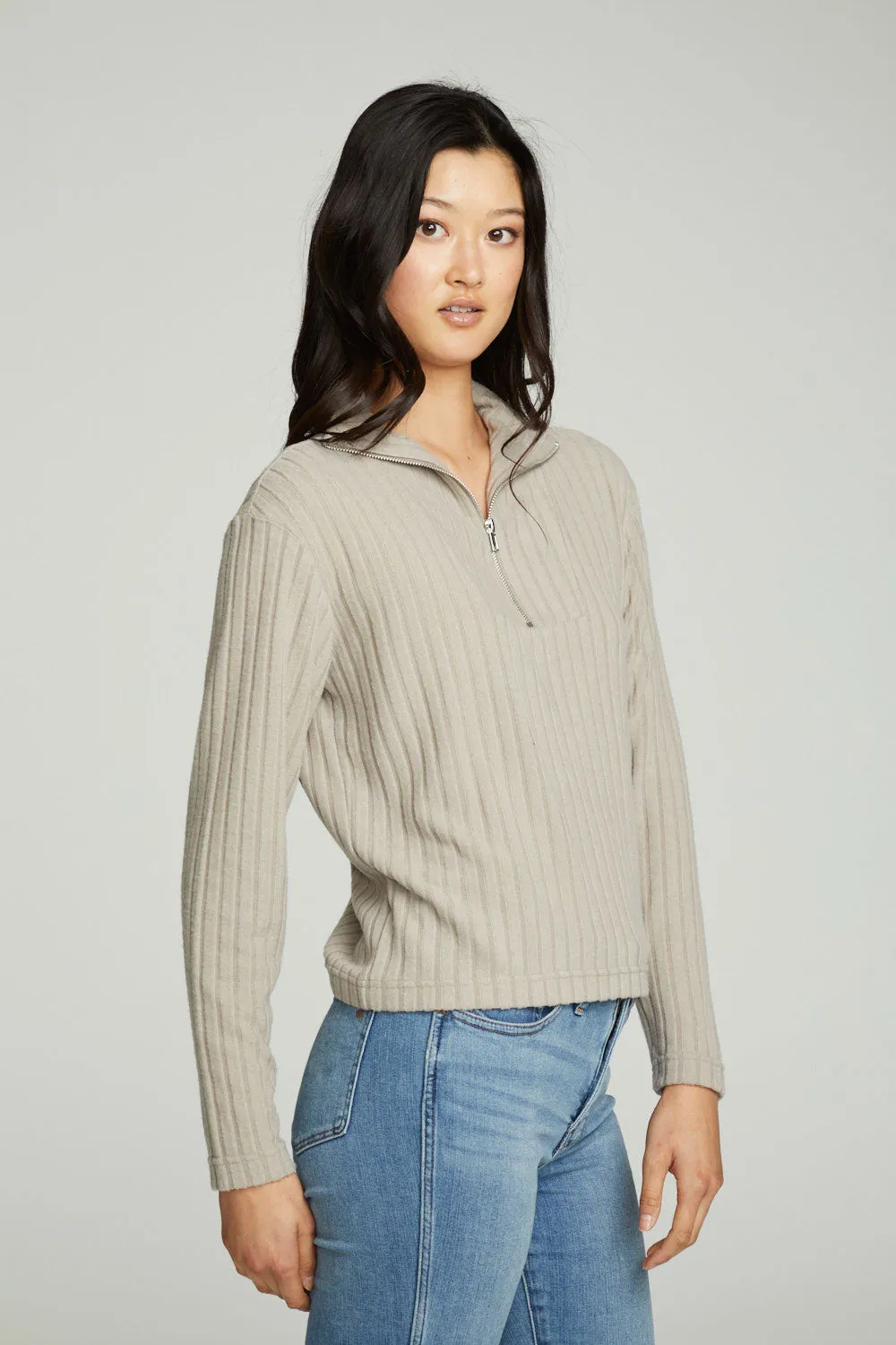 Zip Up Mock Neck Long Sleeve Pullover sold by Chaser product image thumbnail 5