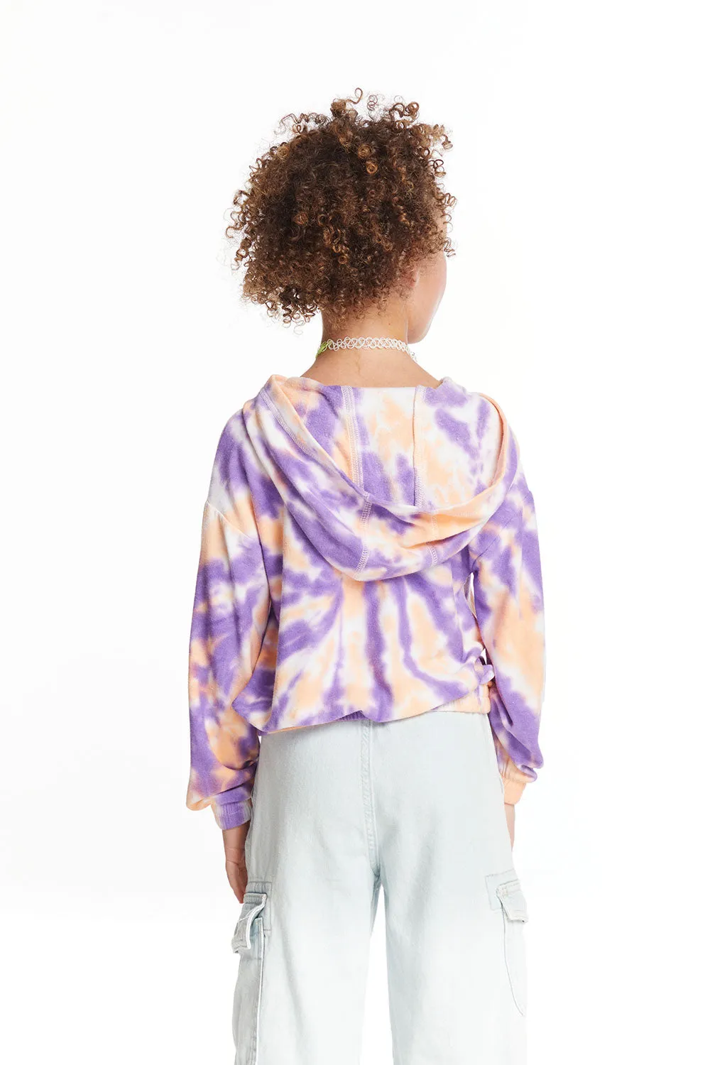 Semi Cropped Peach Lavender Girls Shirred Hoodie Pullover sold by Chaser product image thumbnail 5