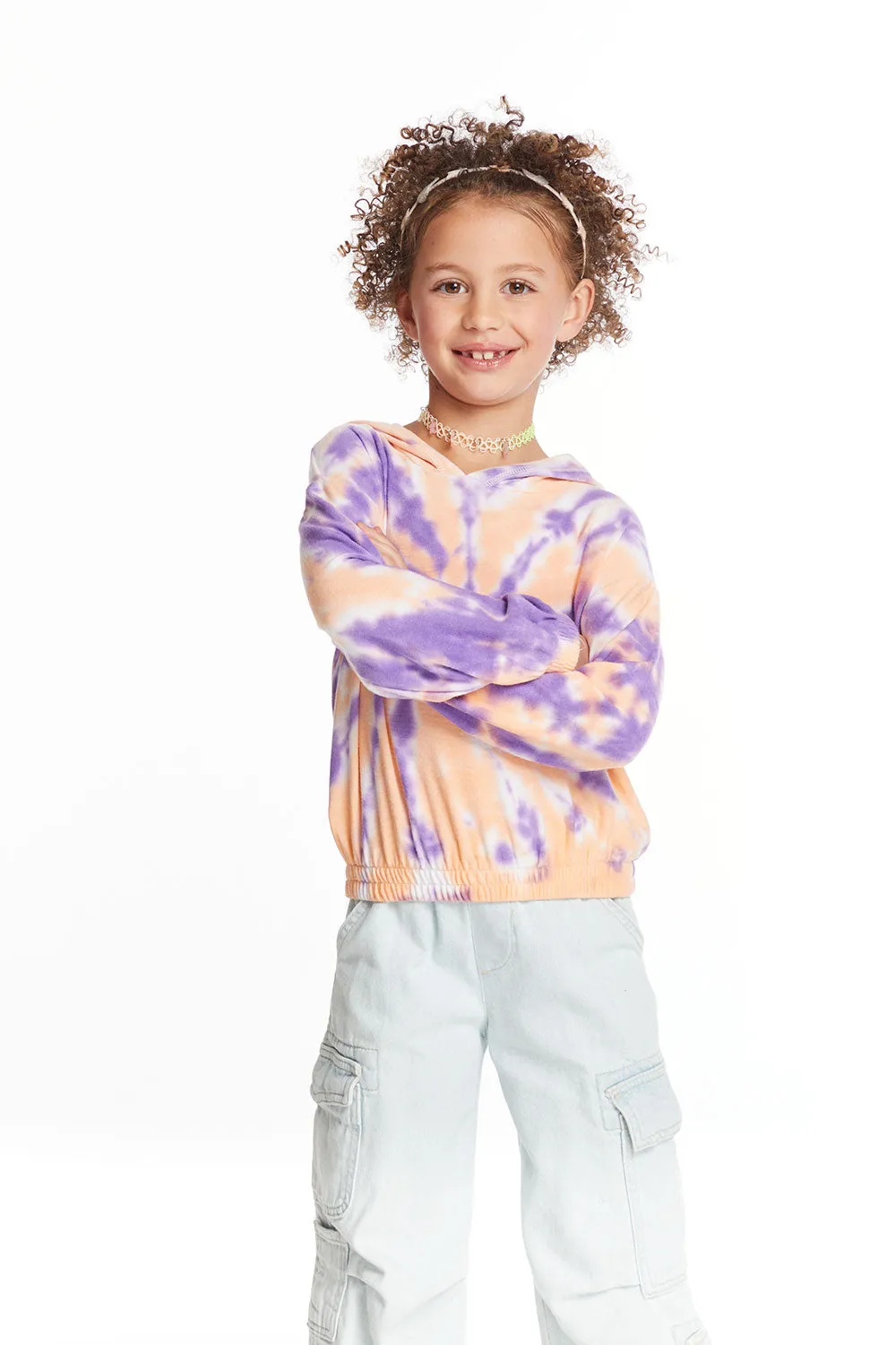 Semi Cropped Peach Lavender Girls Shirred Hoodie Pullover sold by Chaser product image thumbnail 4