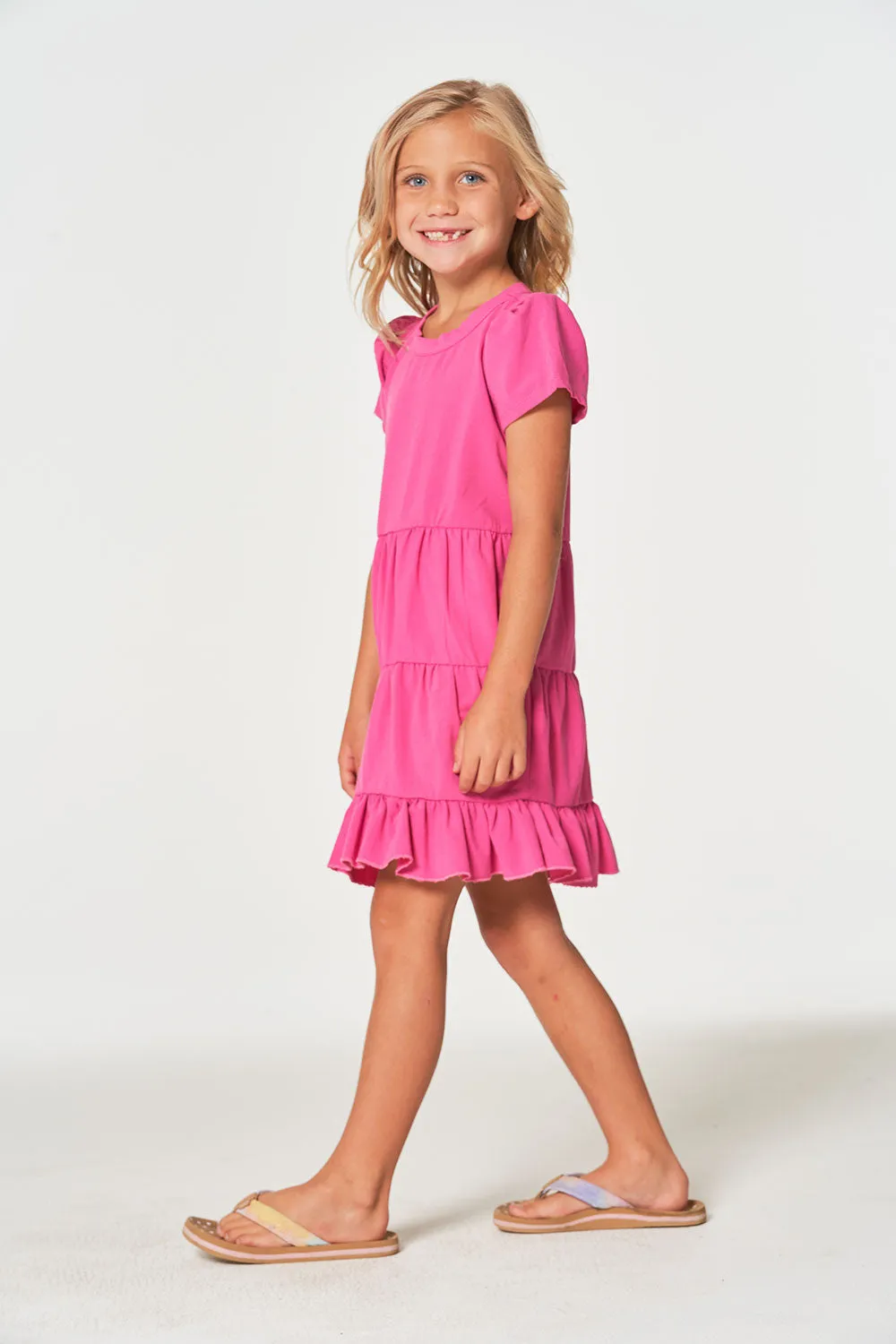 Girls Coastal Cloth Puff Sleeve Tiered Dress sold by Chaser product image thumbnail 2