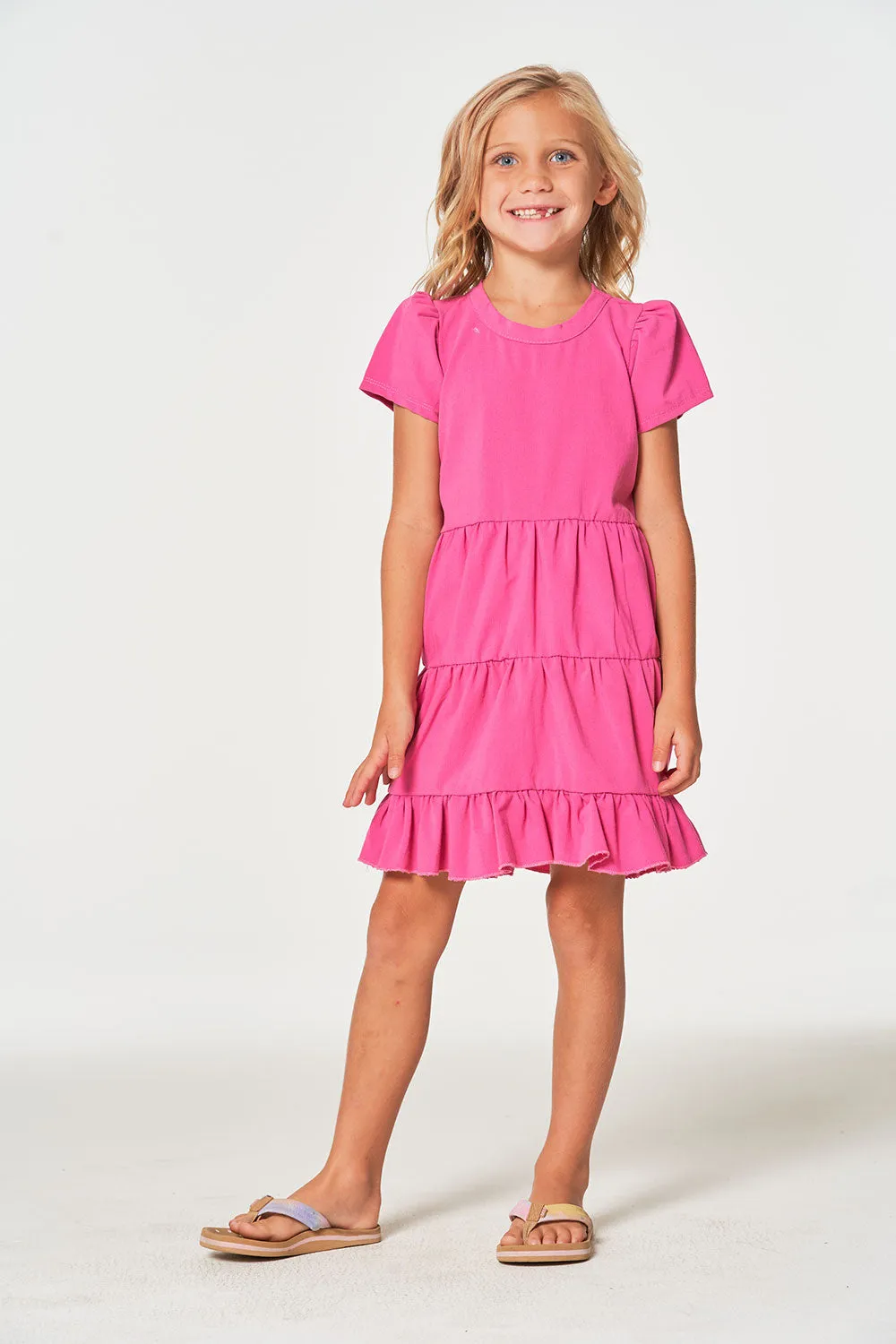 Girls Coastal Cloth Puff Sleeve Tiered Dress sold by Chaser