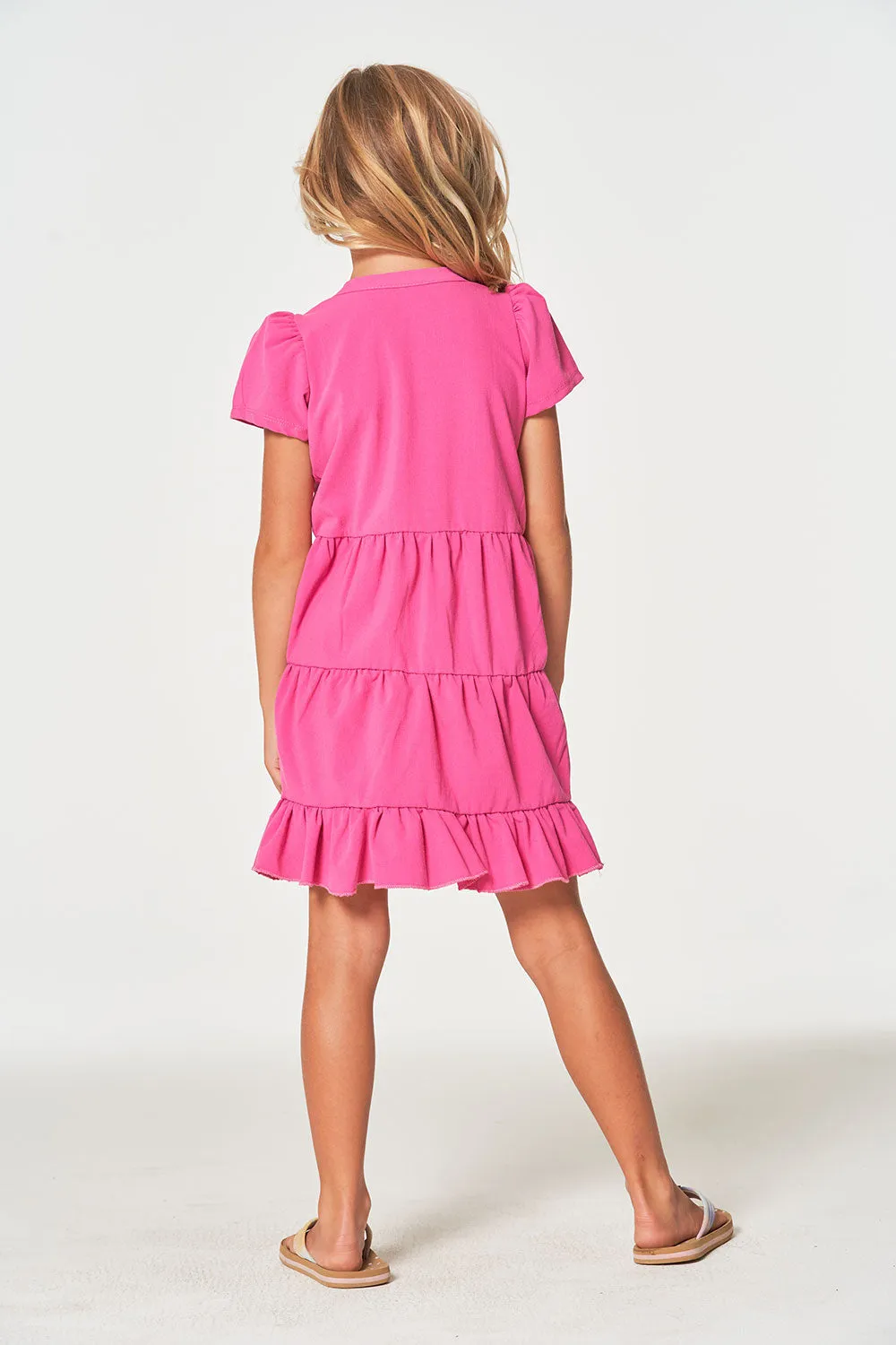 Girls Coastal Cloth Puff Sleeve Tiered Dress sold by Chaser product image thumbnail 3