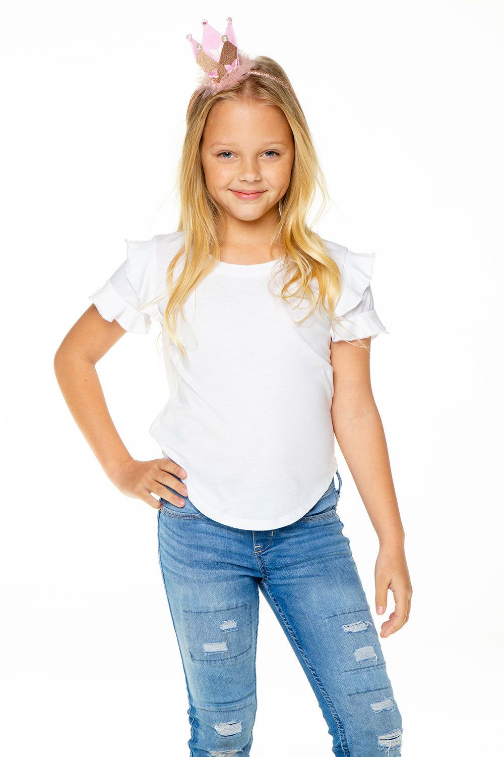 Girls Recycled Vintage Jersey Ruffle Short Sleeve Shirttail sold by Chaser product image thumbnail 4