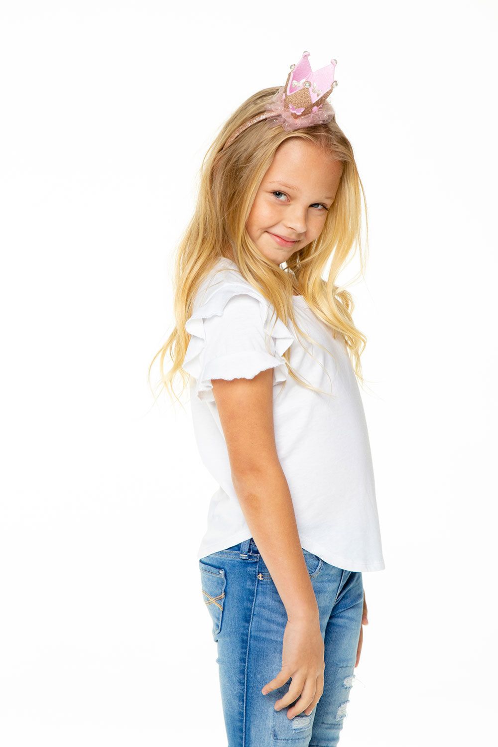 Girls Recycled Vintage Jersey Ruffle Short Sleeve Shirttail sold by Chaser product image thumbnail 2