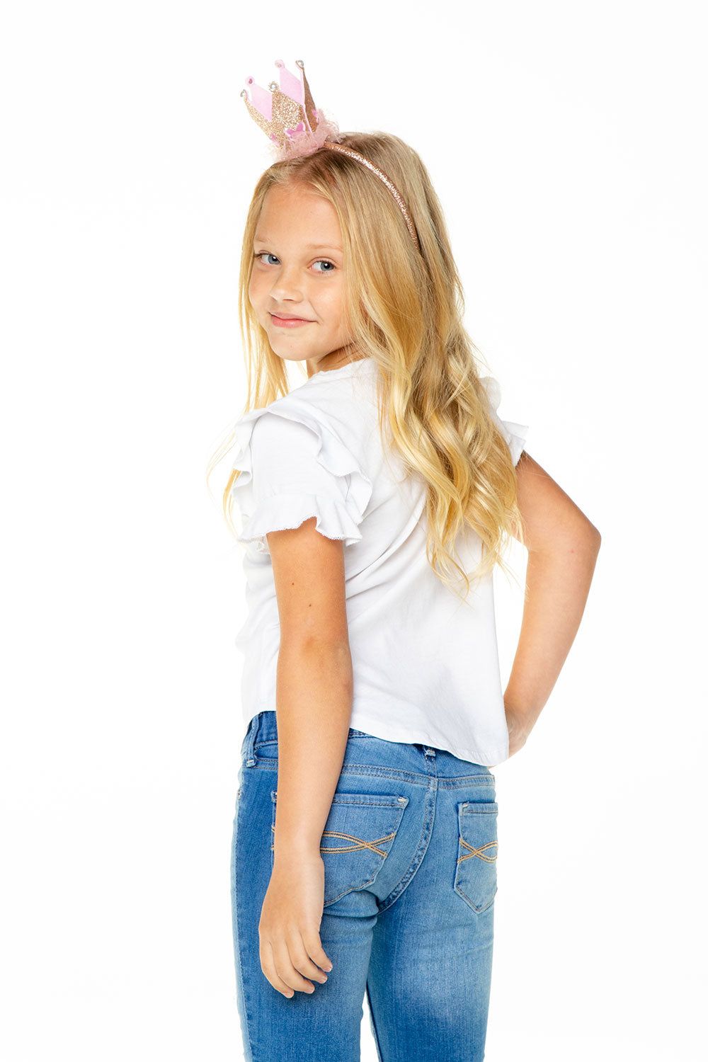 Girls Recycled Vintage Jersey Ruffle Short Sleeve Shirttail sold by Chaser product image thumbnail 3