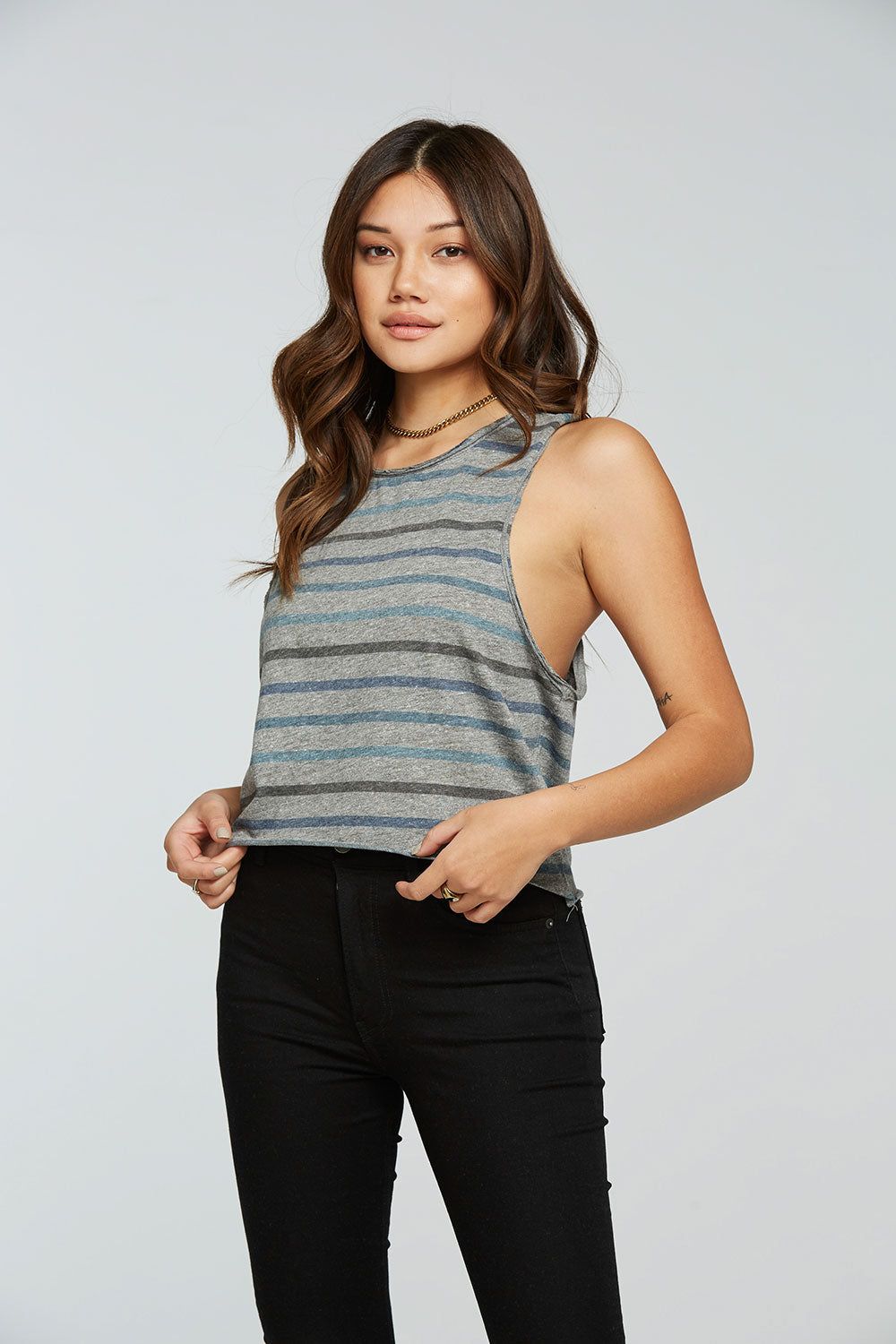 Triblend Jersey Cropped Dropped Armhole Hi Lo Racerback Tank sold by Chaser product image thumbnail 2