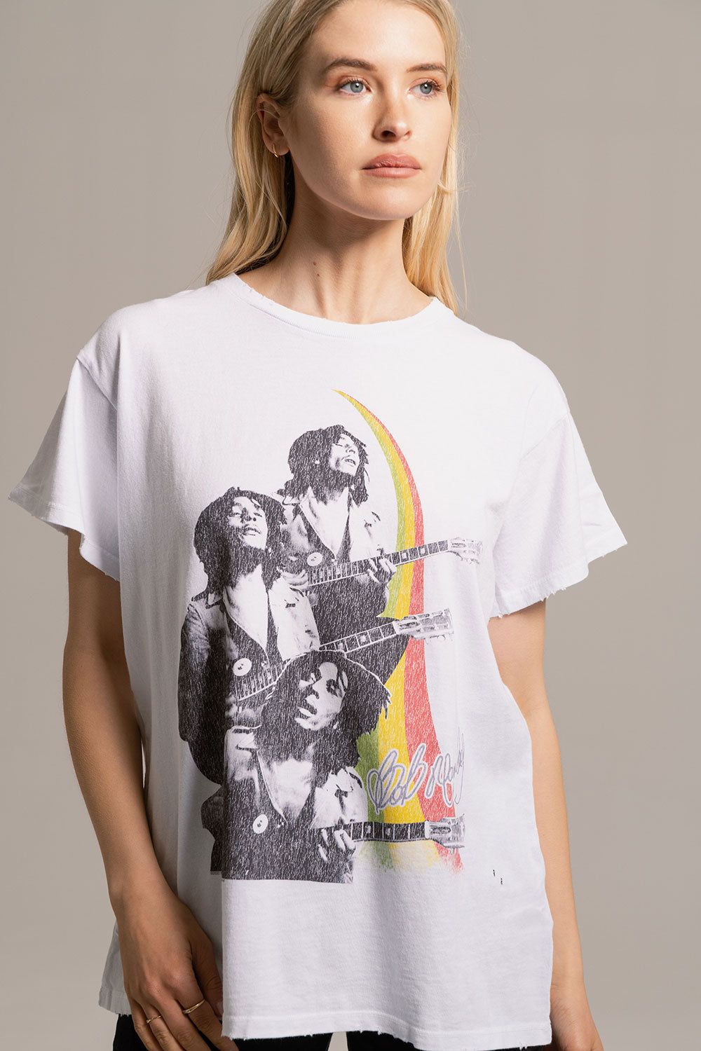 Bob Marley - "Rainbow" Distressed Crew Neck sold by Chaser