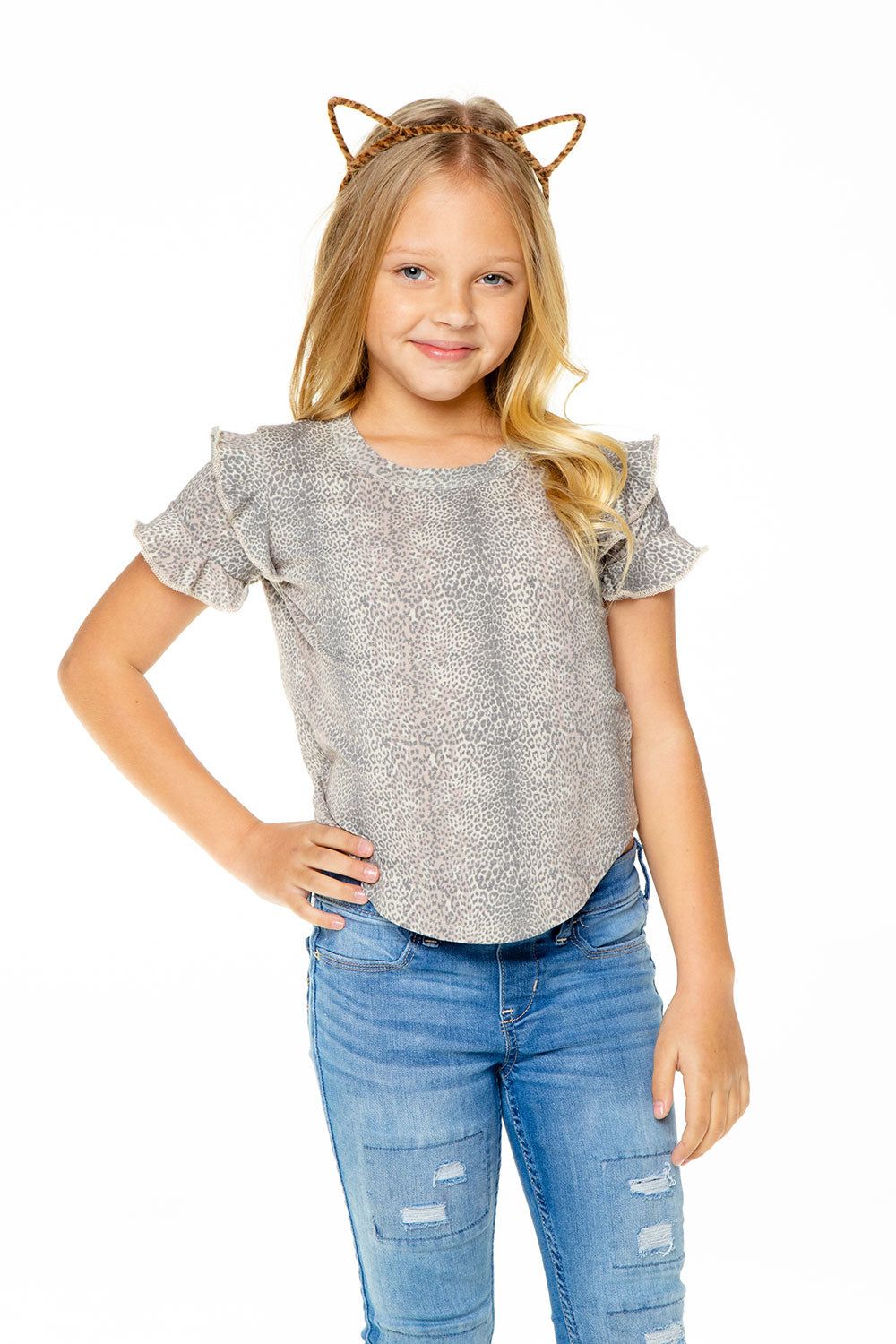 Girls Recycled Vintage Jersey Ruffle Short Sleeve Shirttail sold by Chaser product image thumbnail 5