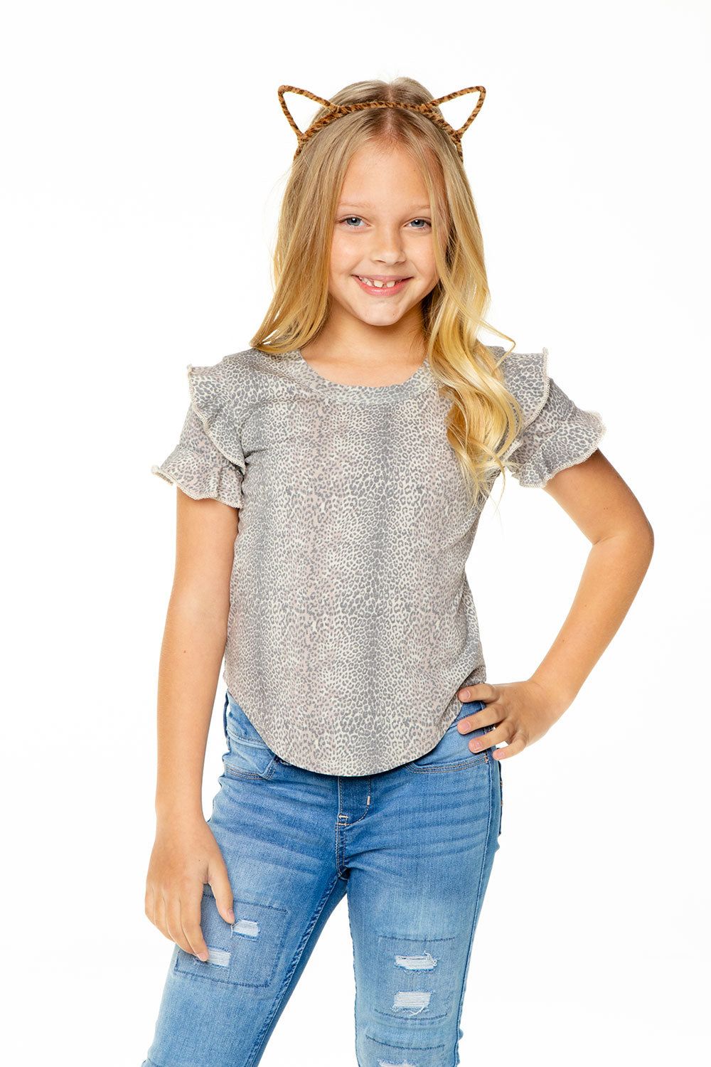 Girls Recycled Vintage Jersey Ruffle Short Sleeve Shirttail sold by Chaser product image thumbnail 3
