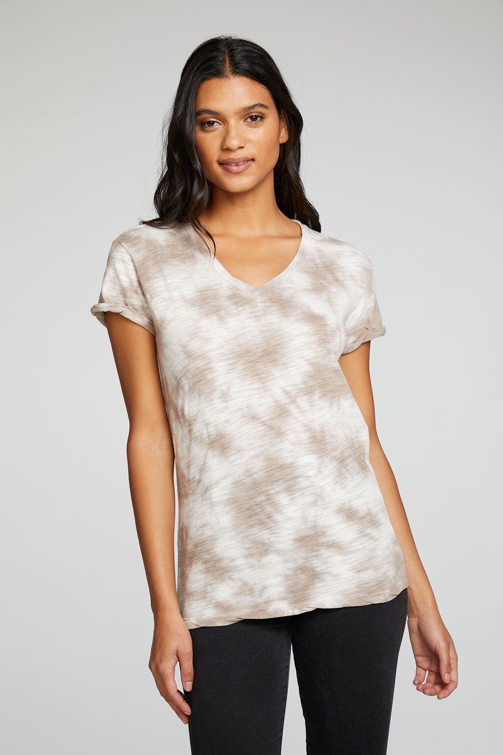 Slub Jersey Roll Sleeve V Neck Tee sold by Chaser