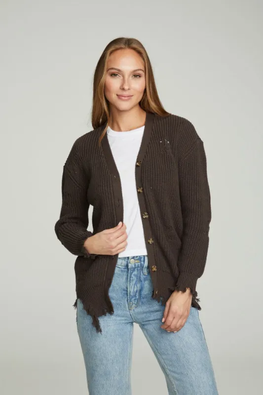 Long Sleeve Button Down Deconstructed  Sweater Cardigan sold by Chaser