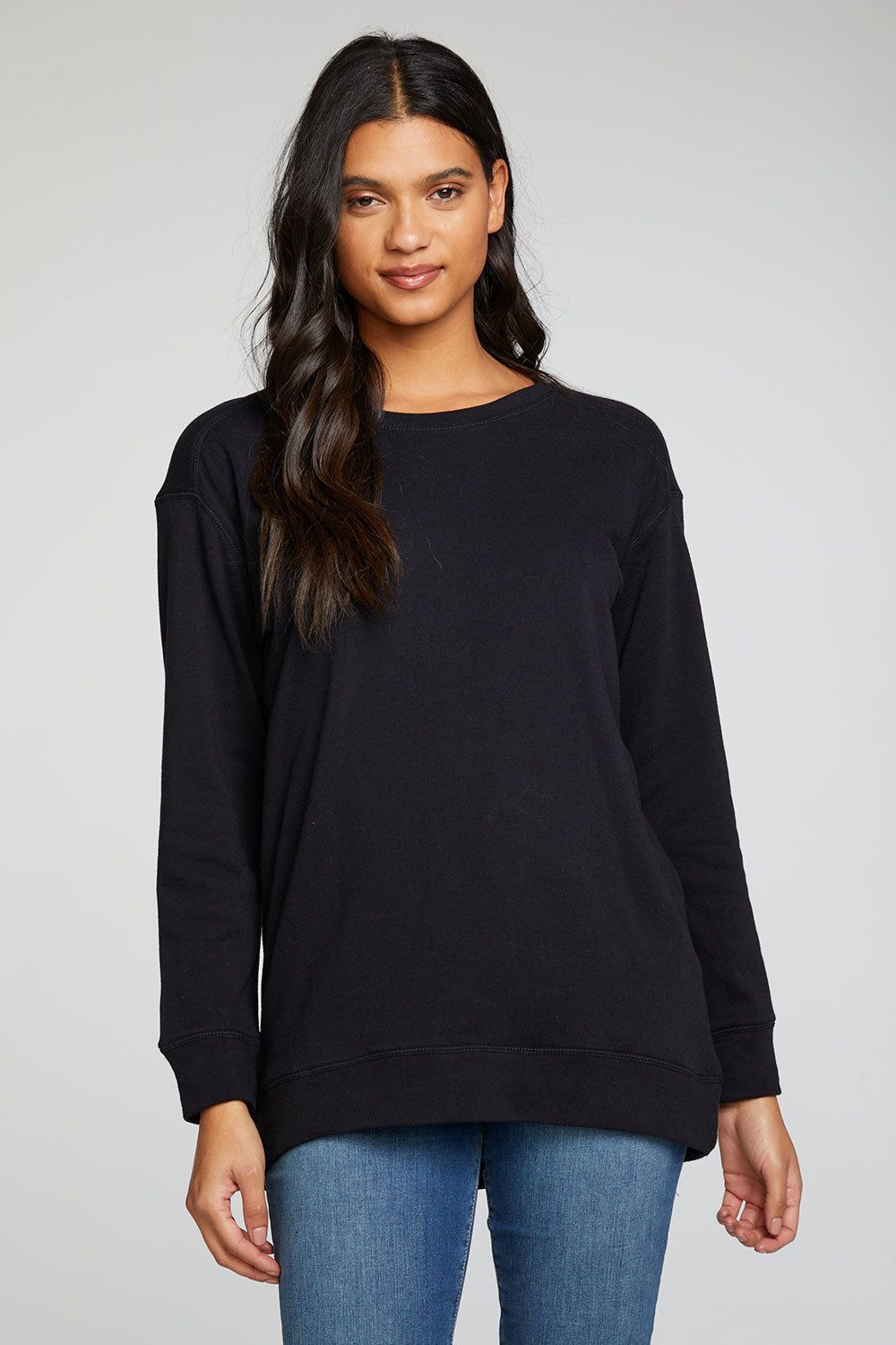 Cotton Fleece Long Sleeve Crew Neck Hi Lo Pullover sold by Chaser