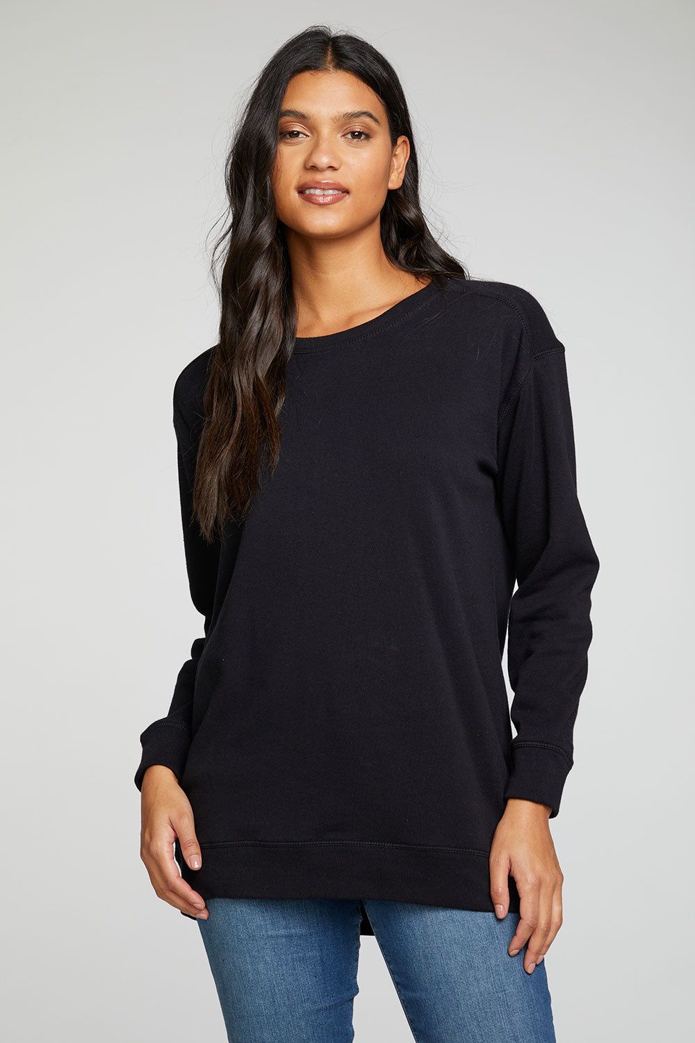 Cotton Fleece Long Sleeve Crew Neck Hi Lo Pullover sold by Chaser product image thumbnail 2