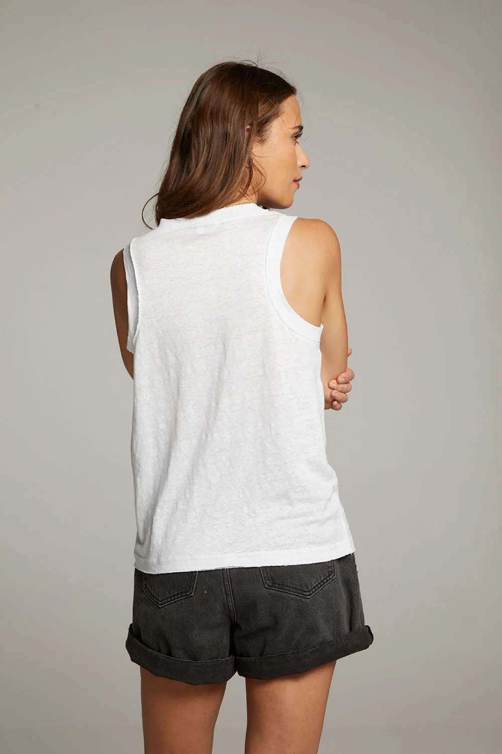 Raw Edge White Muscle Tank sold by Chaser product image thumbnail 4