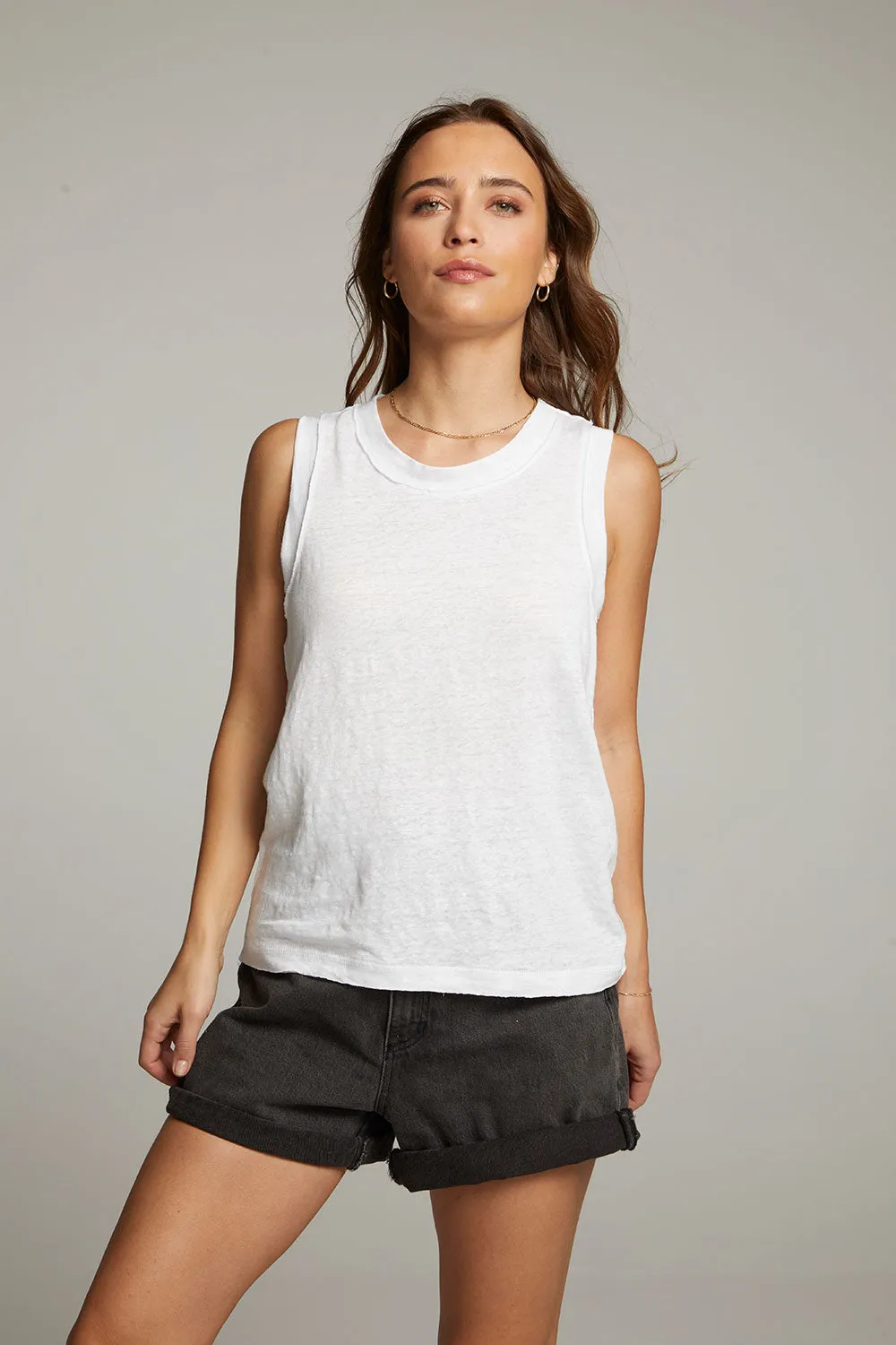 Raw Edge White Muscle Tank sold by Chaser product image thumbnail 5